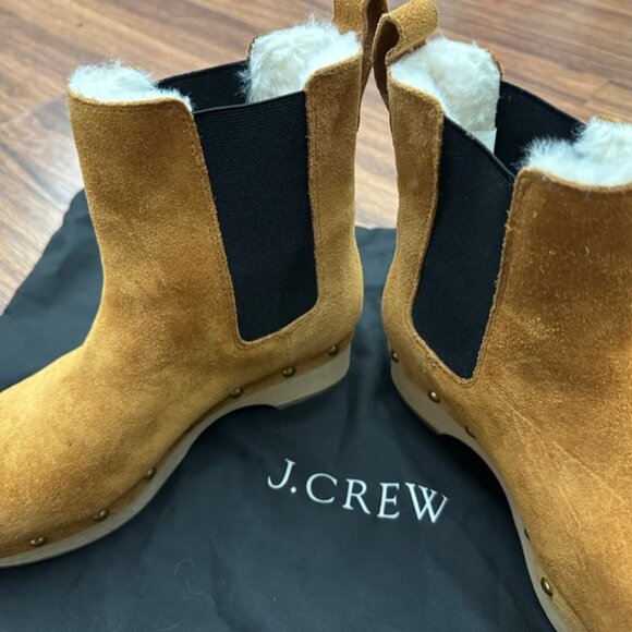 J. Crew Faux Fur Lined Suede Studded Clog Boots Size 6 NEW - Picture 2 of 4